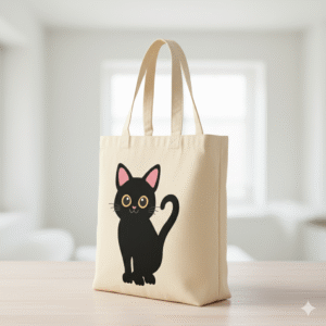 happy paw tote bag – cute black cat canvas tote for everyday use