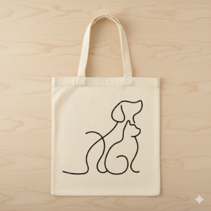 one line pet companions tote bag – minimalist dog & cat design, reusable cotton canvas bag