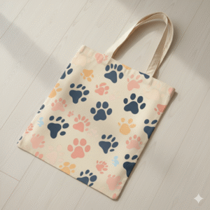 happy paw tote bag – cute pet print cotton canvas bag for everyday use, shopping & gifts