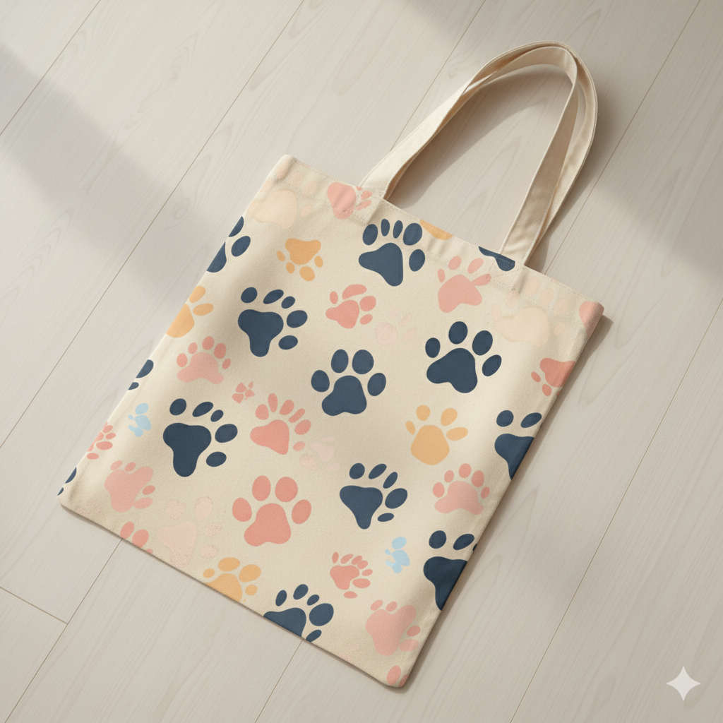 happy paw tote bag – cute pet print cotton canvas bag for everyday use, shopping & gifts